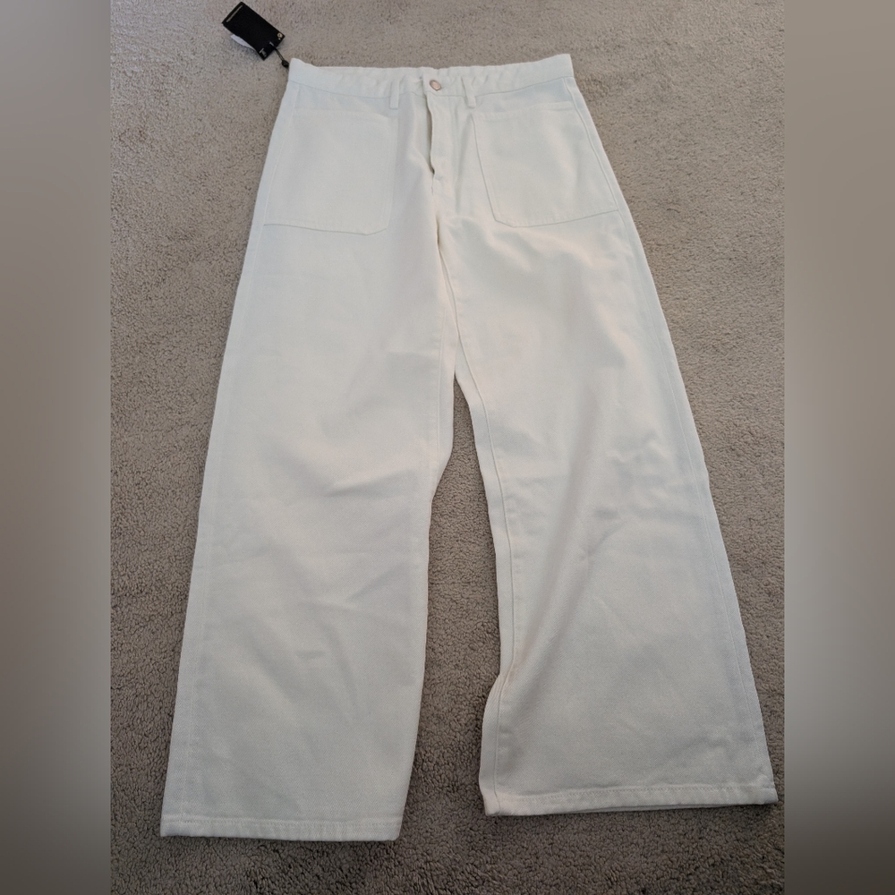Massimo Dutti Wide Leg High Rise White Jeans NWT